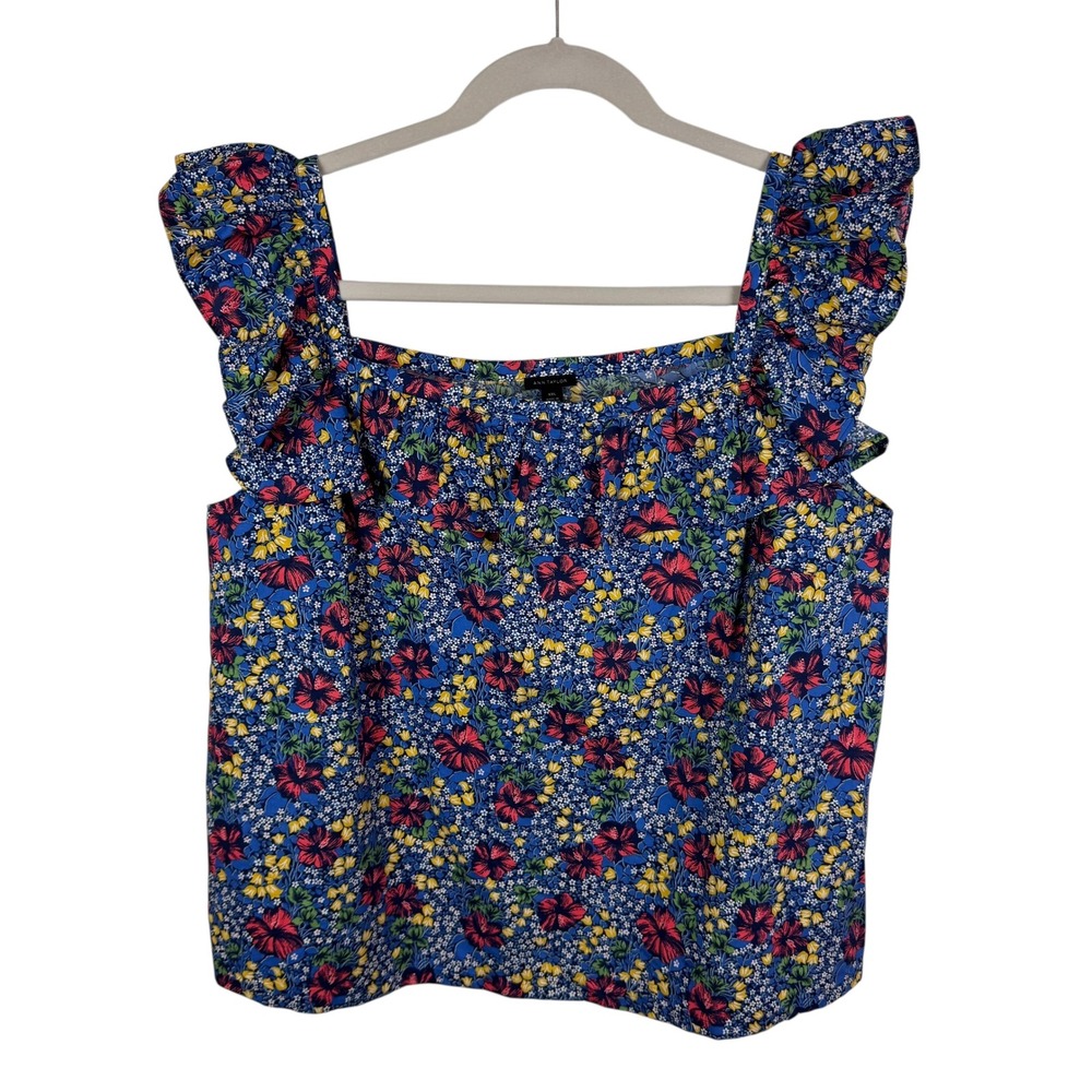 NWT Ann Taylor Floral‎ Ruffle Sleeve Blouse XXL Square Neck Multicolor Bloomcore